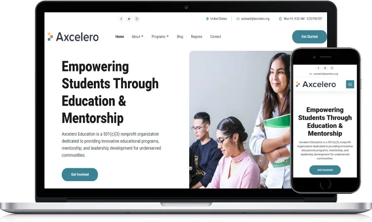 Axcelero education nonprofit website